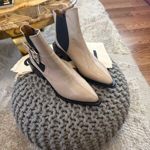Ganni Taupe and Black Chelsea Ankle Boots